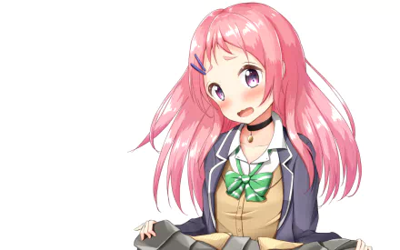 HD desktop wallpaper of Aguri from the anime Gamers! with long pink hair and purple eyes, blushing.