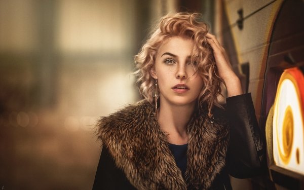 Women Model Blonde Curl Depth Of Field Earrings Brown Eyes HD Wallpaper | Background Image