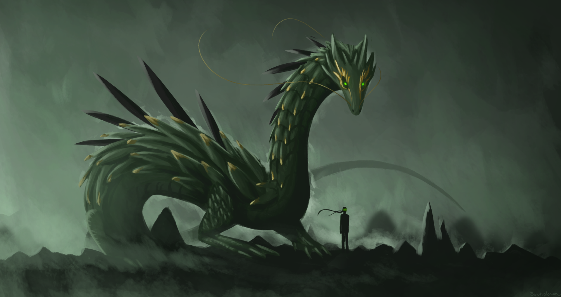 Download Green Eyes Fantasy Dragon Green Dragon HD Wallpaper by Soulsplosion