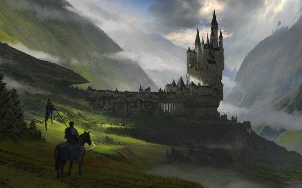 Fantasy Castle Castles Landscape Fog Horse Warrior City HD Wallpaper | Background Image