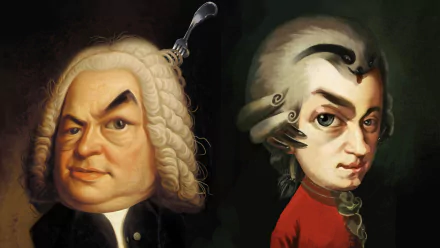 HD PC desktop wallpaper: two stylized baroque portraits from the video game The Sexy Brutale — one in a white powdered wig, the other with powdered hair and a red coat.