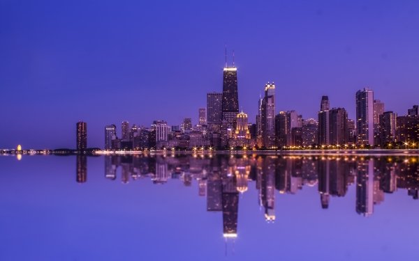 Man Made Chicago Cities United States City Reflection Building Skyscraper Night USA HD Wallpaper | Background Image