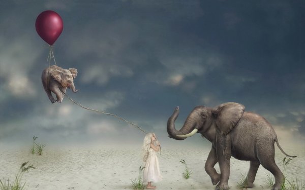 Fantasy Child Manipulation Little Girl Balloon Elephant HD Wallpaper | Background Image