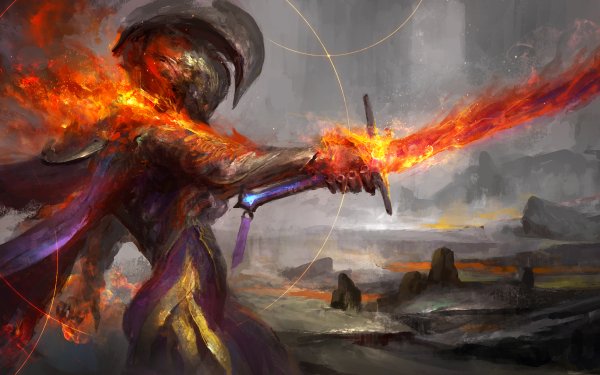Video Game Warframe Warrior Sword Flame HD Wallpaper | Background Image