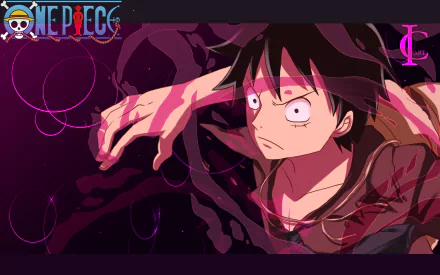 HD PC desktop wallpaper featuring Monkey D. Luffy in Gear 2 form from the anime One Piece, surrounded by dark, swirling energy and dynamic purple tones.