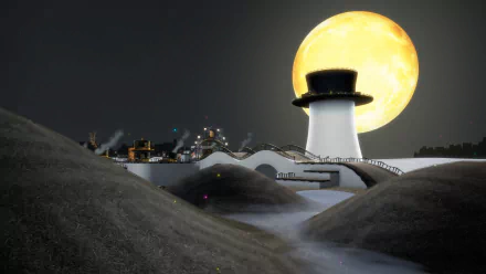 4K Ultra HD PC desktop wallpaper featuring a nighttime scene from the video game Super Mario Odyssey with a moonlit sky and a top hat-shaped structure.