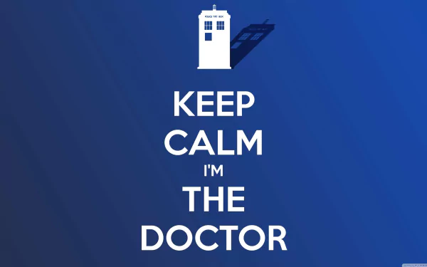 Blue 4K Ultra HD desktop wallpaper from the TV show Doctor Who (2005): white TARDIS silhouette above bold text KEEP CALM I'M THE DOCTOR.