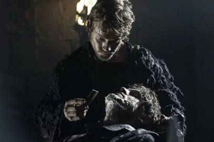 Iwan Rheon as Ramsay Bolton and Alfie Allen as Theon Greyjoy from the TV show Game of Thrones featured in an HD PC desktop wallpaper.