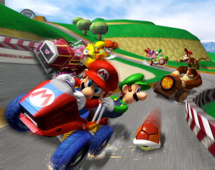 Birdo Yoshi Diddy Kong Donkey Kong Princess Daisy Princess Peach Luigi Mario video game Mario Kart Double Dash HD Desktop Wallpaper | Background Image