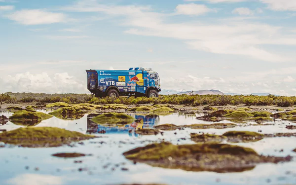 Red Bull Kamaz sky reflection landscape vehicle rallying Sports HD Desktop Wallpaper | Background Image