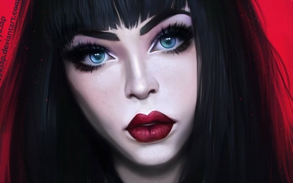 Women Artistic Face Lipstick Black Hair Aqua Eyes HD Wallpaper | Background Image