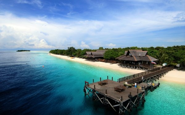 Man Made Resort Tropical Ocean Sea Beach Bungalow HD Wallpaper | Background Image