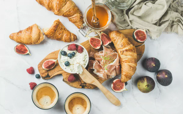 fig croissant coffee food breakfast HD Desktop Wallpaper | Background Image
