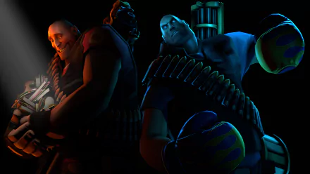 4K Ultra HD Team Fortress 2 desktop wallpaper featuring three detailed, shadowed characters from the video game with dramatic lighting and dark background.