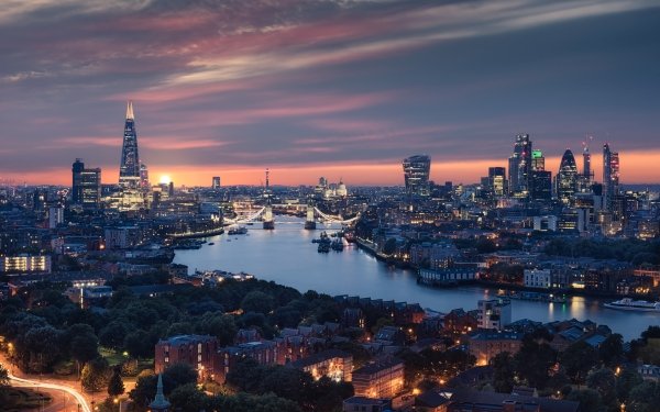 Man Made London Cities United Kingdom River England Thames Night Tower Bridge City Sunset Building Skyscraper Cityscape HD Wallpaper | Background Image
