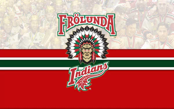 4K Ultra HD desktop wallpaper featuring the Frölunda Indians logo and colors, representing the Frölunda HC hockey team and their passionate sports fans.