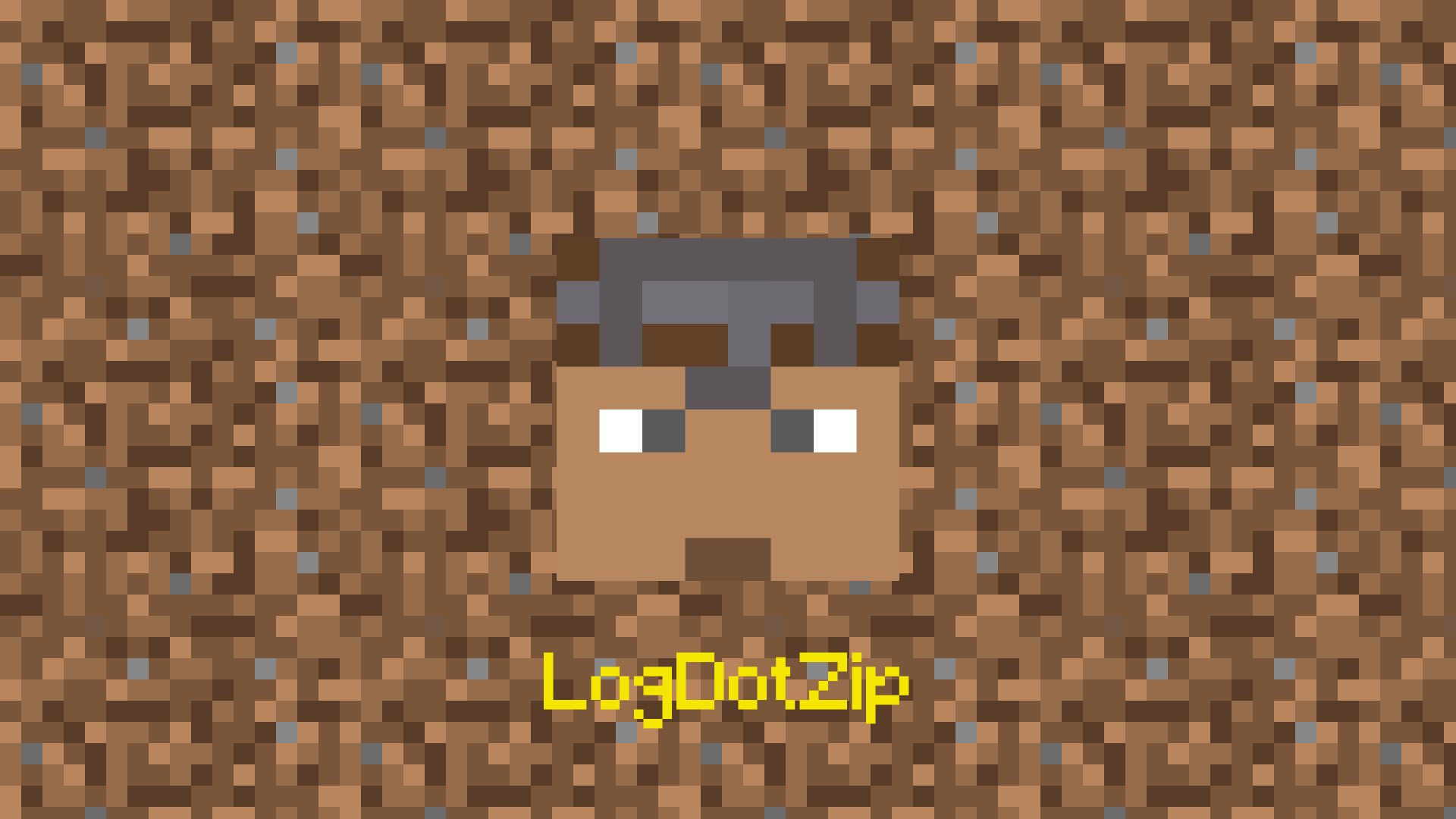 4K Ultra HD Minecraft-themed PC desktop wallpaper featuring a pixelated character head with the name LogDotZip against a dirt block background.