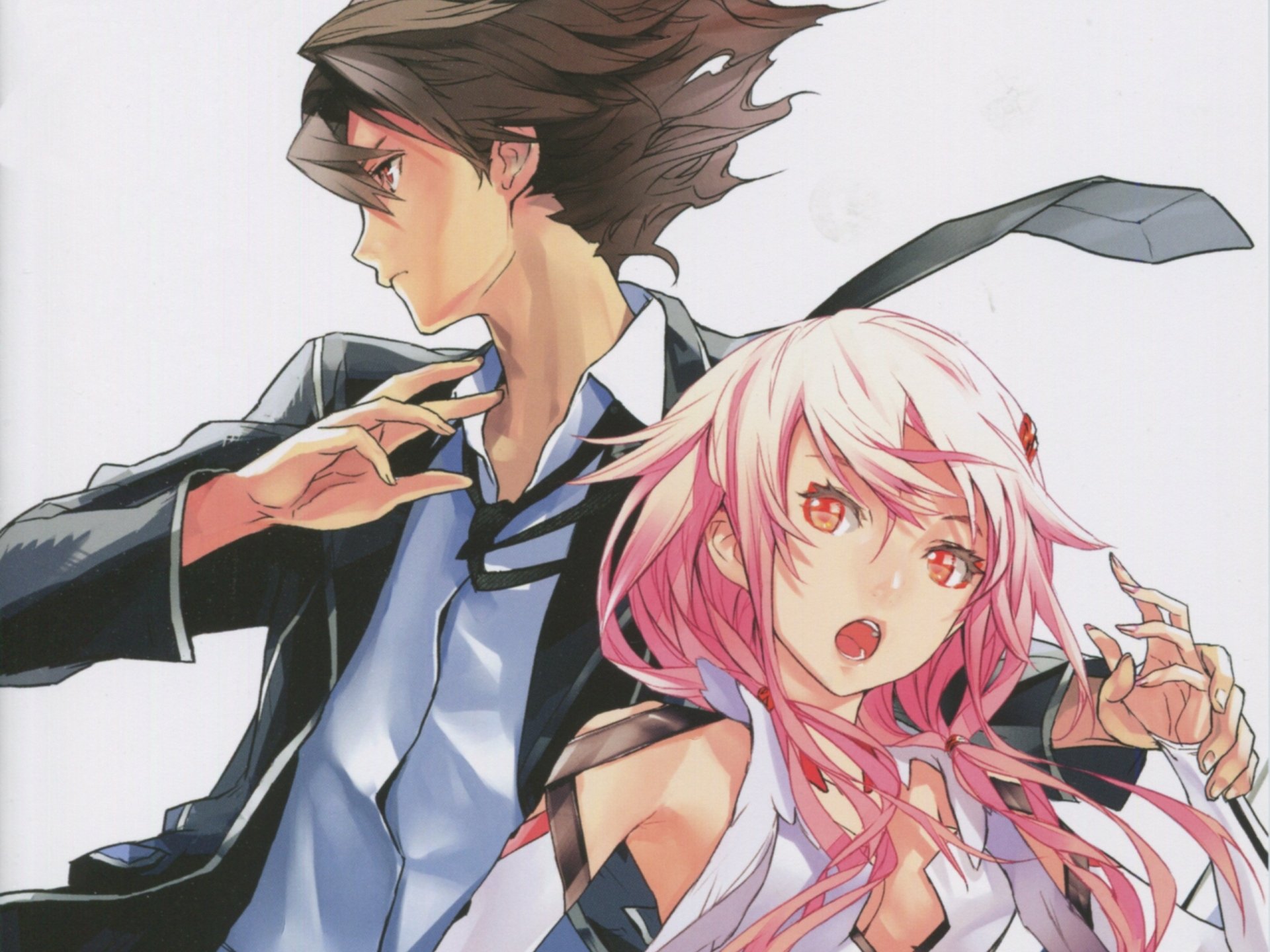 HD anime desktop wallpaper featuring Shu Ouma and Inori Yuzuriha from Guilty Crown, showcasing dynamic poses and vibrant colors.