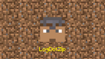 4K Ultra HD Minecraft-themed PC desktop wallpaper featuring a pixelated character head with the name LogDotZip against a dirt block background.
