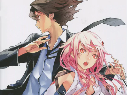 HD anime desktop wallpaper featuring Shu Ouma and Inori Yuzuriha from Guilty Crown, showcasing dynamic poses and vibrant colors.