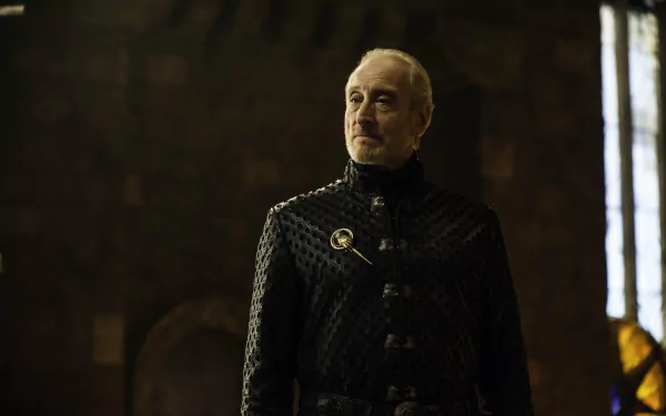 4K Ultra HD PC desktop wallpaper: a stern elderly noble in ornate dark medieval attire standing in a dim castle hall from a fantasy TV series.