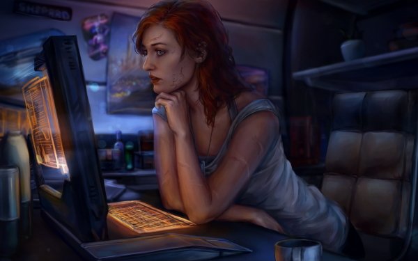 Video Game Mass Effect Commander Shepard Redhead Blue Eyes Lipstick Scar Sci Fi HD Wallpaper | Background Image