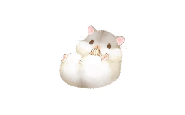 A cute anime-style hamster eating, featured in a high-definition desktop wallpaper and background. The artwork showcases an adorable, round hamster with pink ears and tiny hands.