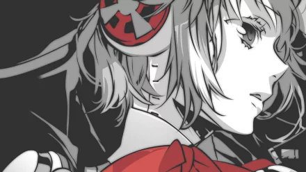 A high-definition desktop wallpaper featuring Aigis from Persona 3, showcasing detailed artwork in a monochromatic and red color scheme.
