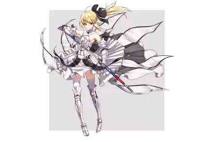HD PC wallpaper featuring Saber Lily from Fate/unlimited codes in dynamic anime style, showcasing her elegant armor and flowing dress with a sword.