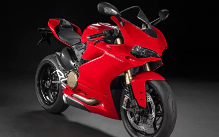 HD desktop wallpaper featuring a red Ducati 1299 motorcycle, showcasing its sleek design and dynamic presence against a dark background.