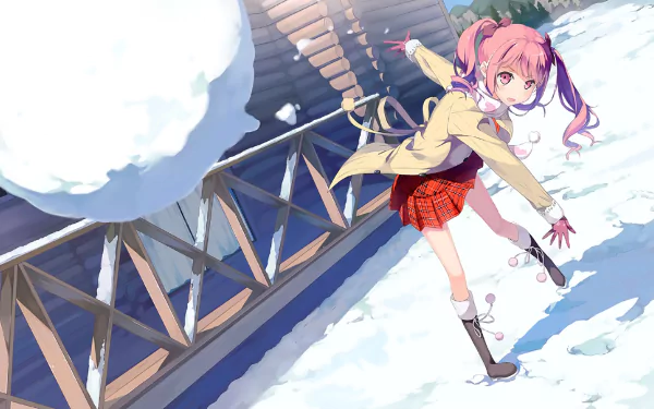5 Nenme no Houkago twintails glove dress snow snowball pink hair Anime Original HD Desktop Wallpaper | Background Image