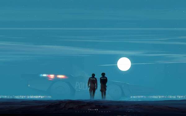 Sci Fi Vehicle Police Moon Night HD Wallpaper | Background Image