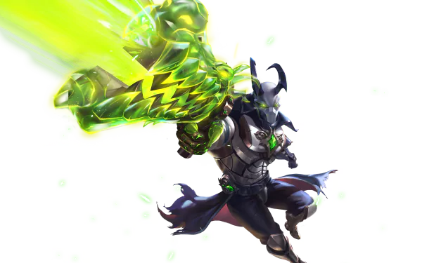 4K Ultra HD PC wallpaper featuring Androxus from the video game Paladins in a dynamic action pose with glowing green energy effects.
