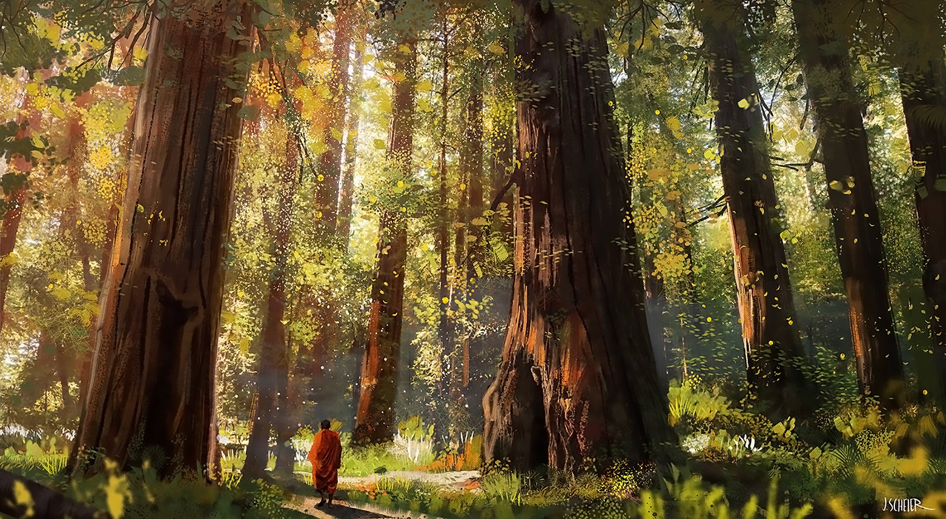 Download Peace Tree Monk Fantasy Forest Wallpaper by Jason Scheier