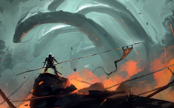 Fantasy Knight Warrior Banner Creature Hydra HD Wallpaper | Background Image