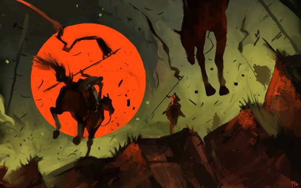 Fantasy Warrior Moon Horse Banner HD Wallpaper | Background Image