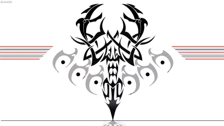 Artistic black tribal logo resembling a stylized bird or phoenix with symmetrical gray eye-like shapes, presented as an HD PC desktop wallpaper and background.