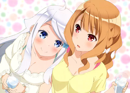Miyako Shirakawa and Nayuta Kani from the anime Imouto sae Ireba Ii are featured in this vibrant 4K Ultra HD desktop wallpaper, showcasing their charming expressions and colorful background.