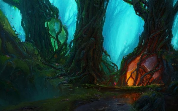 Fantasy Landscape Tree Cave HD Wallpaper | Background Image