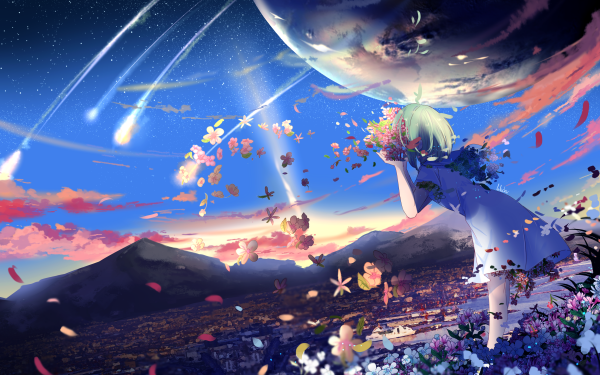Anime Original Dress Planet Comet Flower Star HD Wallpaper | Background Image