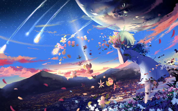 star flower comet planet dress Anime Original HD Desktop Wallpaper | Background Image