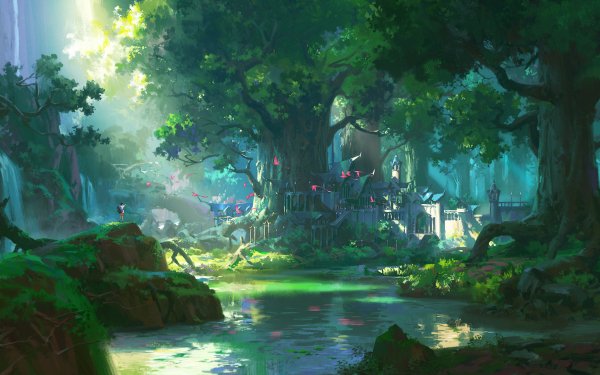 Fantasy City Forest Tree Nature HD Wallpaper | Background Image