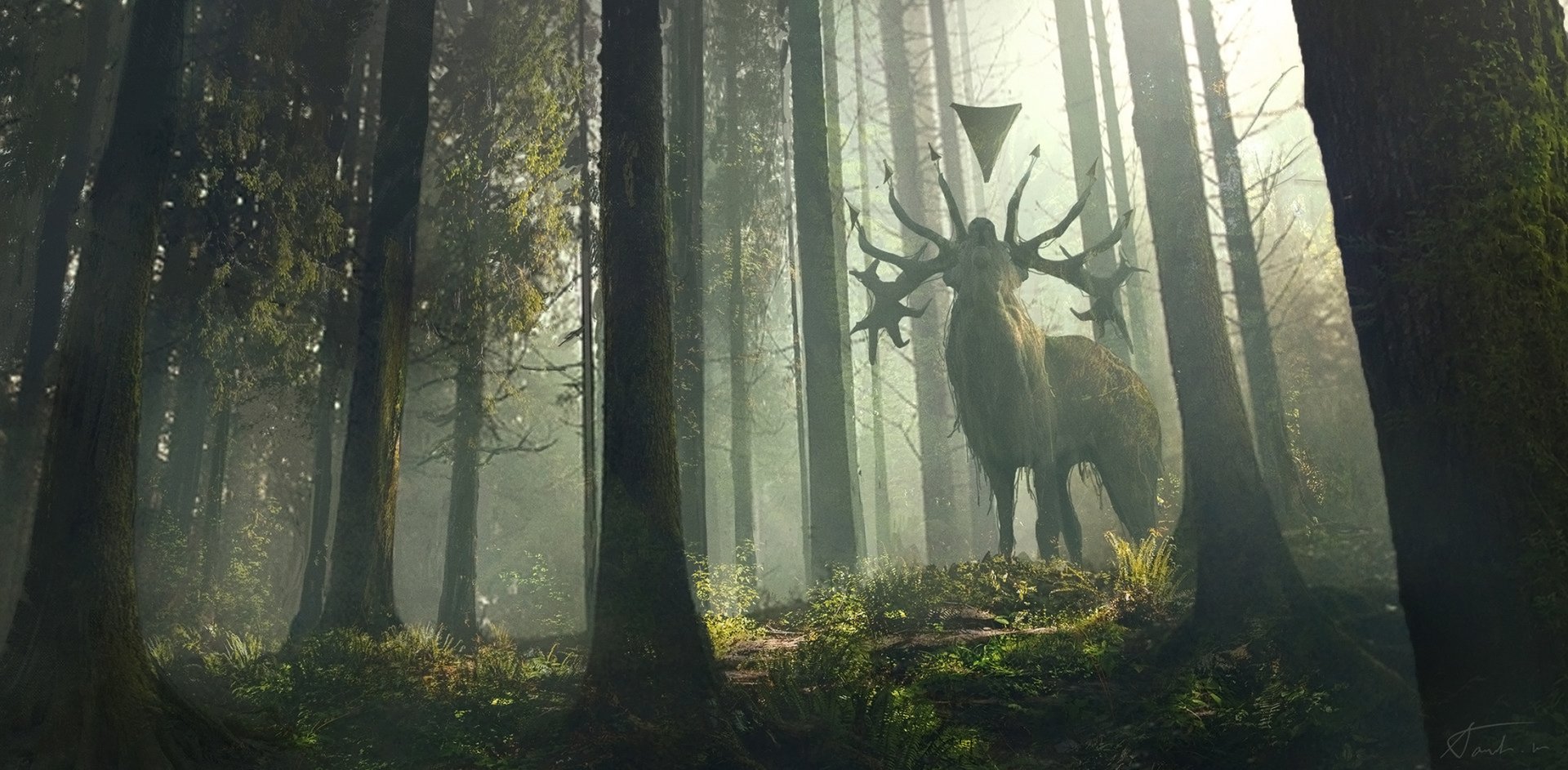 Download Forest Fantasy Deer HD Wallpaper by Masahiro Sawada