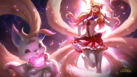 HD PC desktop wallpaper featuring Ahri from League of Legends, showcasing her magical nine tails and vibrant, glowing effects from the popular video game.