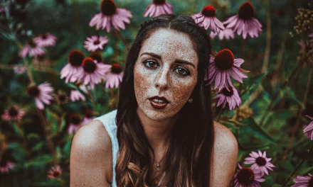 brunette lipstick flower brown eyes freckles face woman model HD Desktop Wallpaper | Background Image