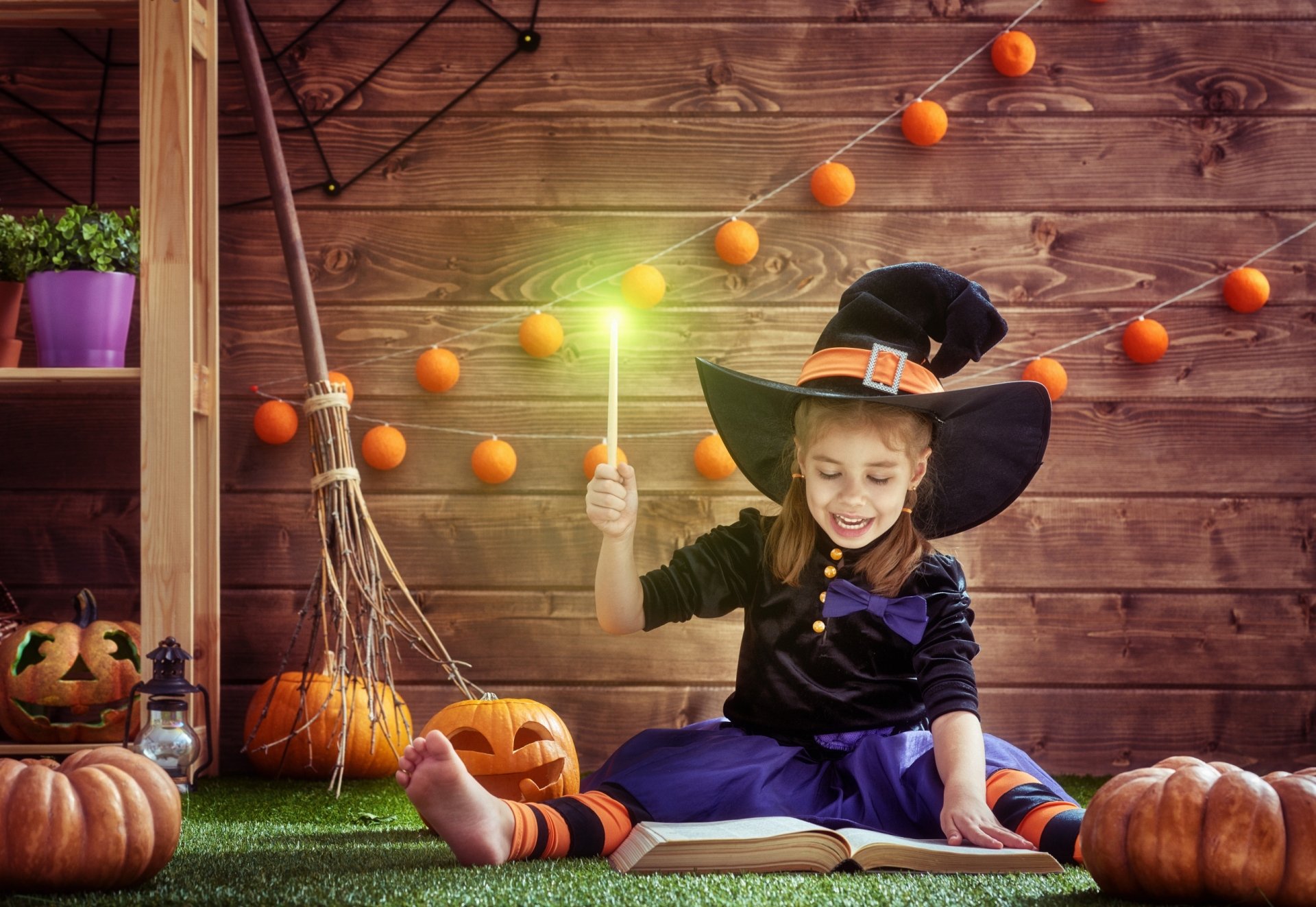 Download Jack-o’-lantern Witch Hat Witch Child Holiday Halloween HD
