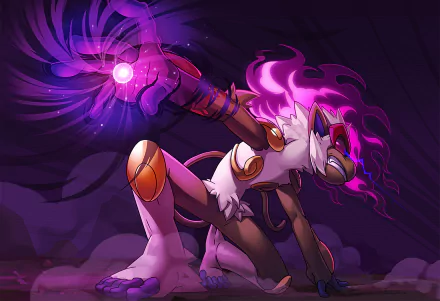 HD PC desktop wallpaper featuring Infernape, a fiery Pokémon, unleashing a powerful purple flame attack in a dynamic video game-inspired scene.