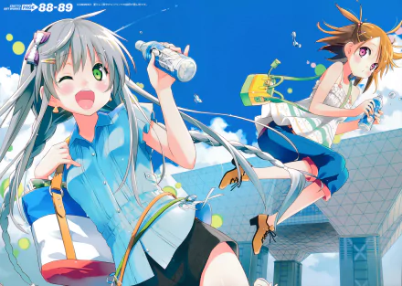 Anime girls with vibrant expressions and dynamic poses against a bright blue sky, rendered in detailed 4K Ultra HD quality for PC desktop wallpaper.