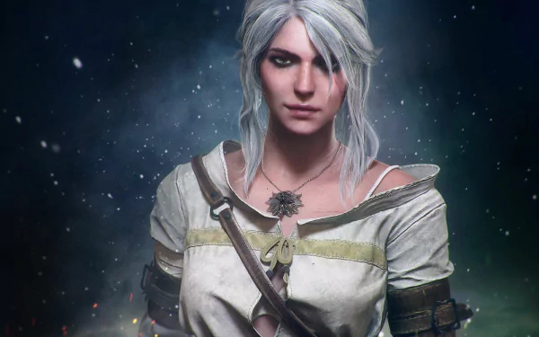 HD desktop wallpaper featuring Ciri from the video game The Witcher 3: Wild Hunt, against a starry, mystical background.