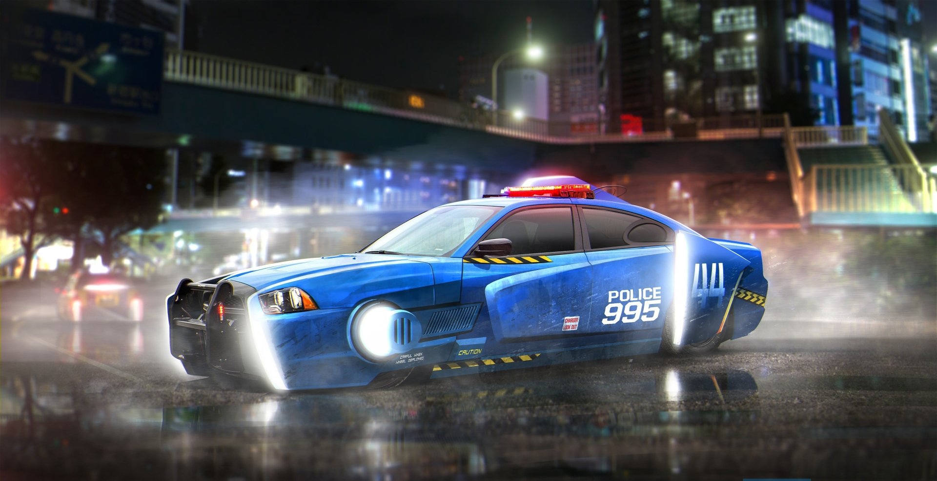 Download Futuristic Police Night Car Sci Fi Vehicle HD Wallpaper